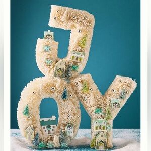 New Anthropologie Festive Sisal Light-Up Diorama Christmas JOY